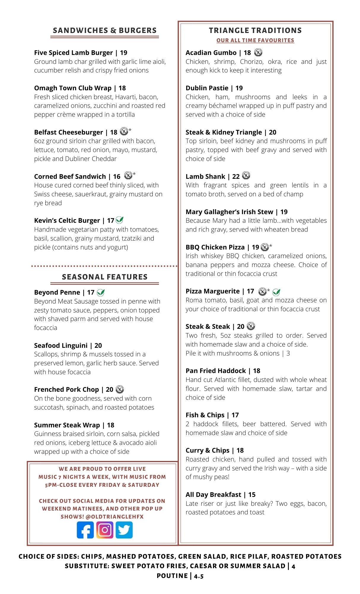 Our Menu The Old Triangle Irish Alehouse Halifax, NS